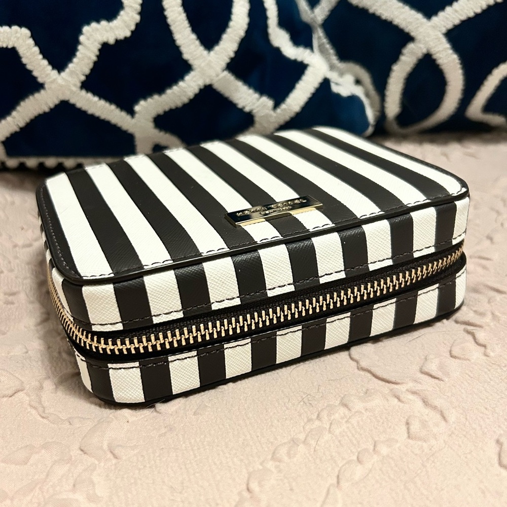 Henri Bendel Travel Zip Around Jewelry Case Centennial Stripe Saffiano Leather